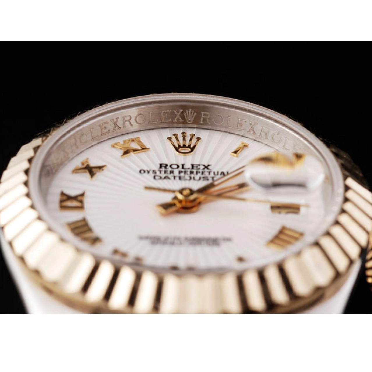 Aaa replica watch Full Day Rolex Date Gold Pave Swiss Yellow Diamond 0816